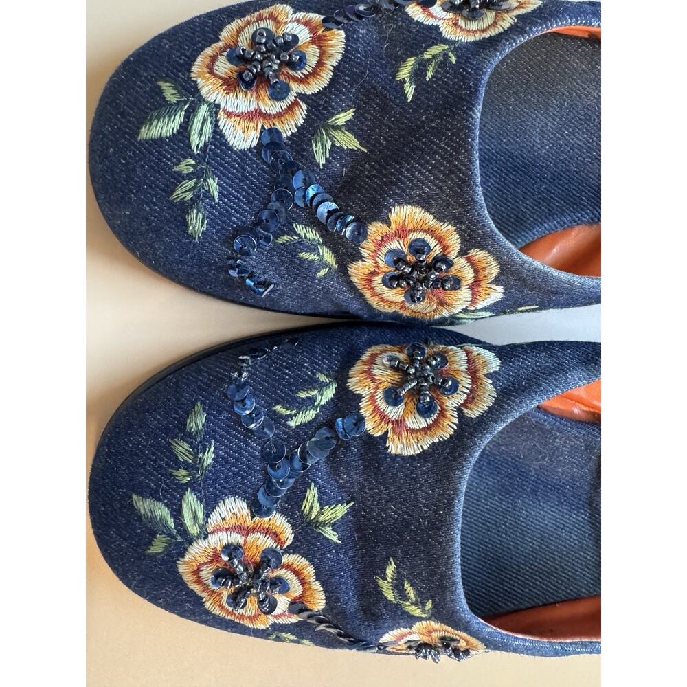 Nine West Y2K Denim Floral Embroidered Sequin Denim Mules Shoes Slip On Size 8 - Picture 9 of 9
